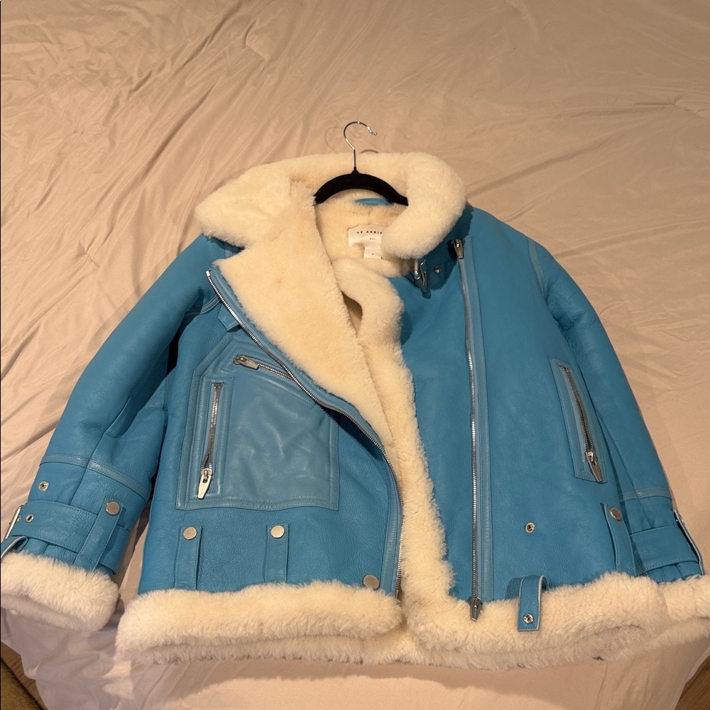 Sky Blue Teddy Jacket with Cream Accents